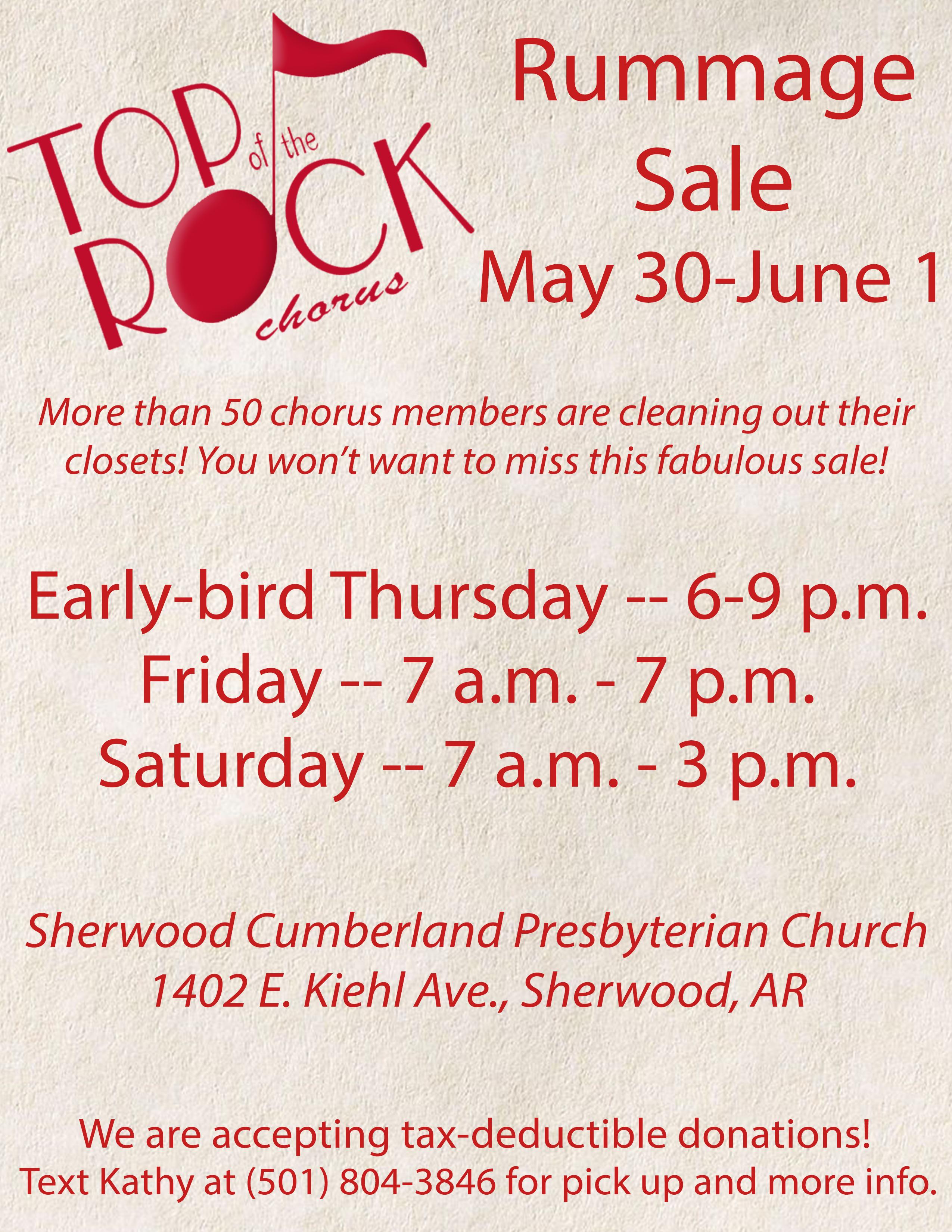 Top of the Rock Rummage Sale May 30-June 1