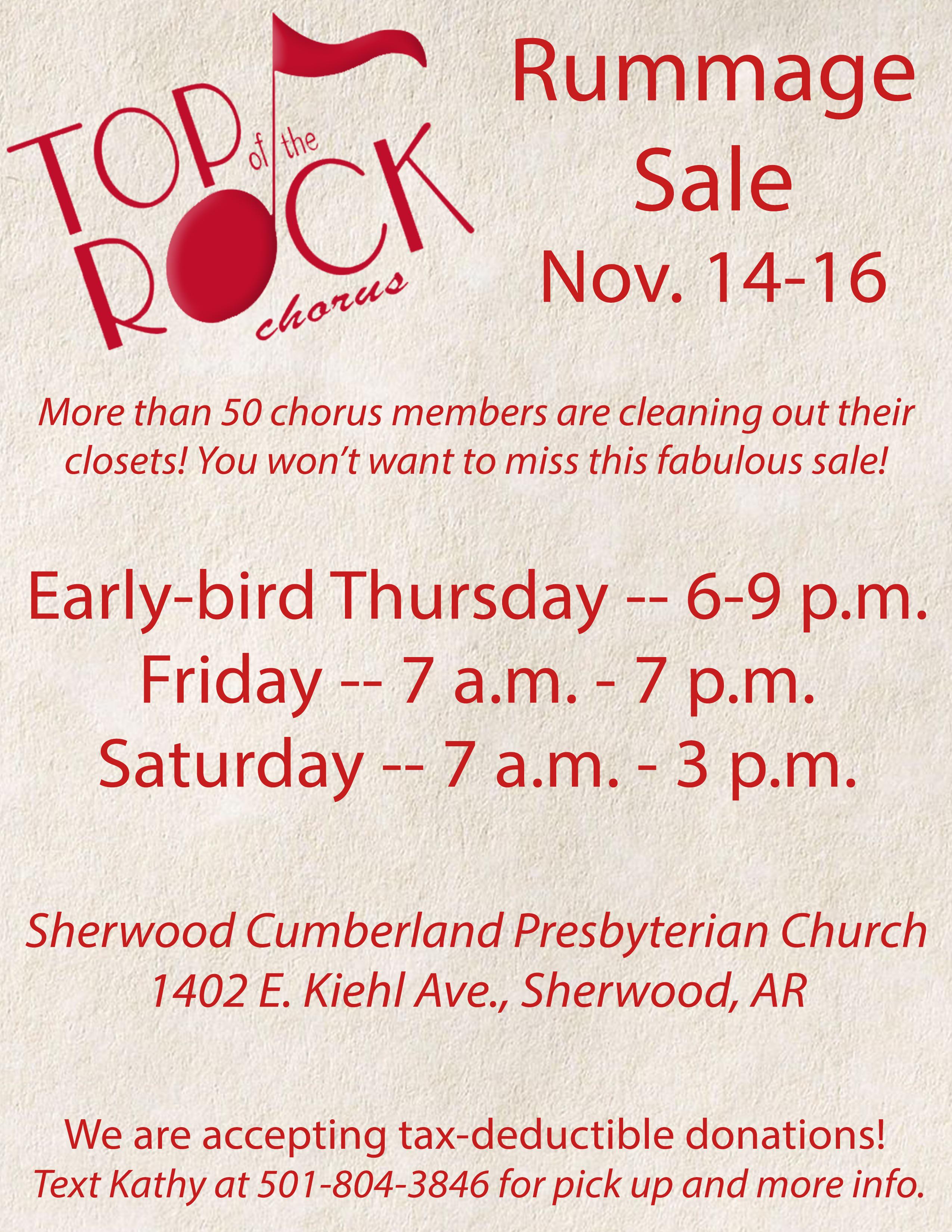 Top of the Rock Rummage Sale Nov. 14-16